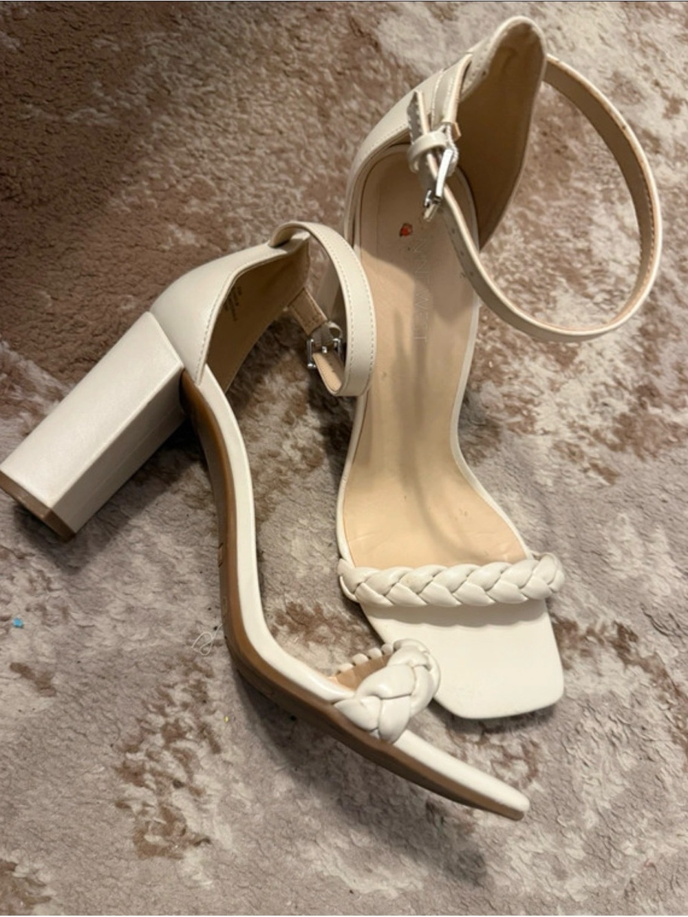 Women’s Cream Braided Strap Block Heel Sandals